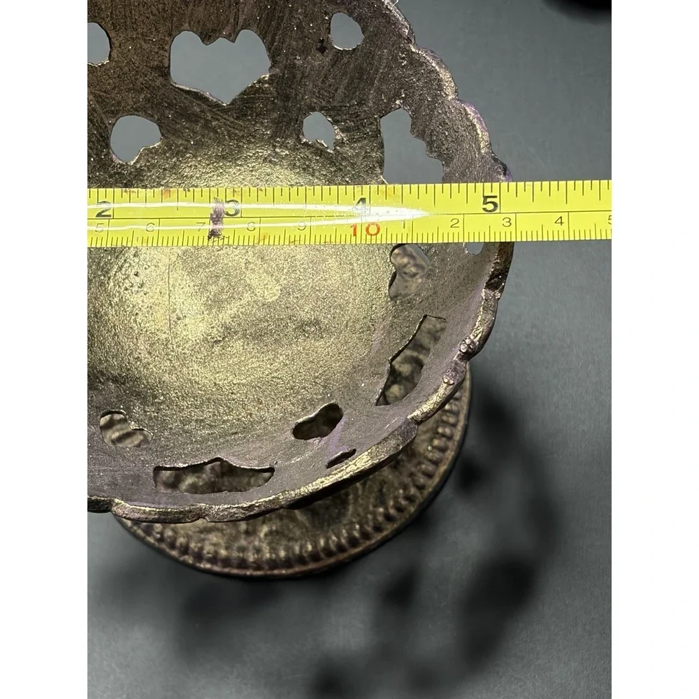 Metal Cast‎ Iron Candle Trinket holder/ Ornate Pedestal Dish Patina Finish